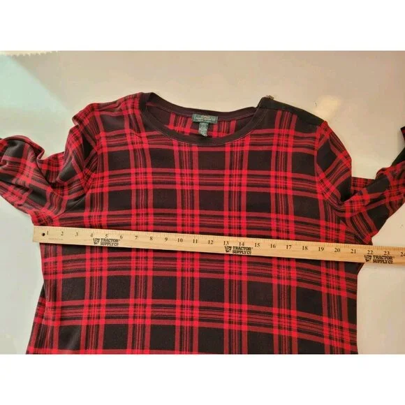 Ralph Lauren Jeans Co Top Shirt Womens 1X Red Black Plaid Elbow Patches Zipper - Picture 8 of 11